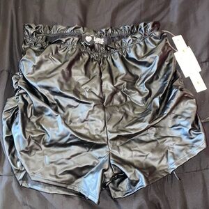 Black Leather Ruched Shorts